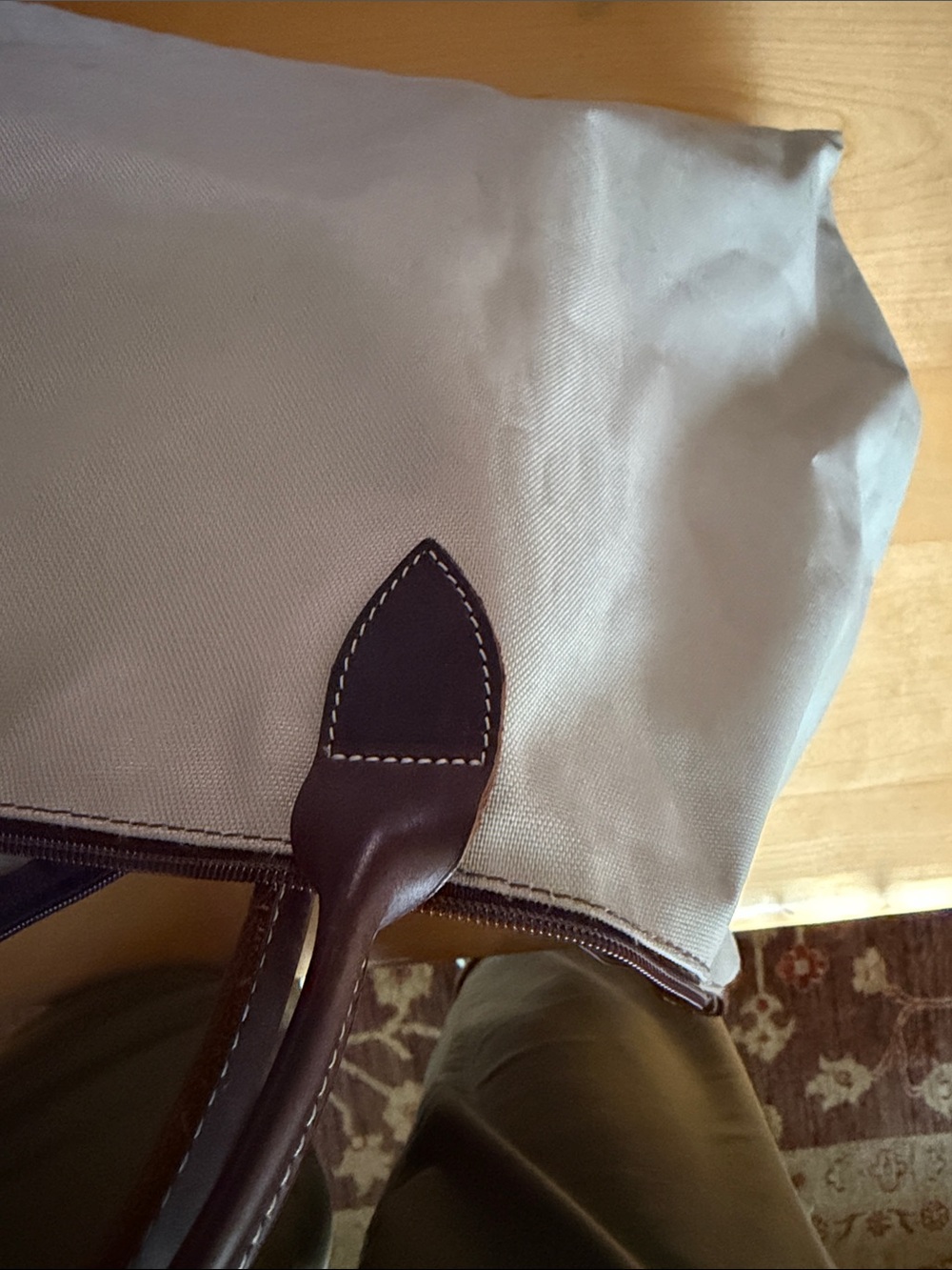 El Portezuelo Canvas Tote with Brown Leather Trim - Longchamp Style - Picture 11 of 15